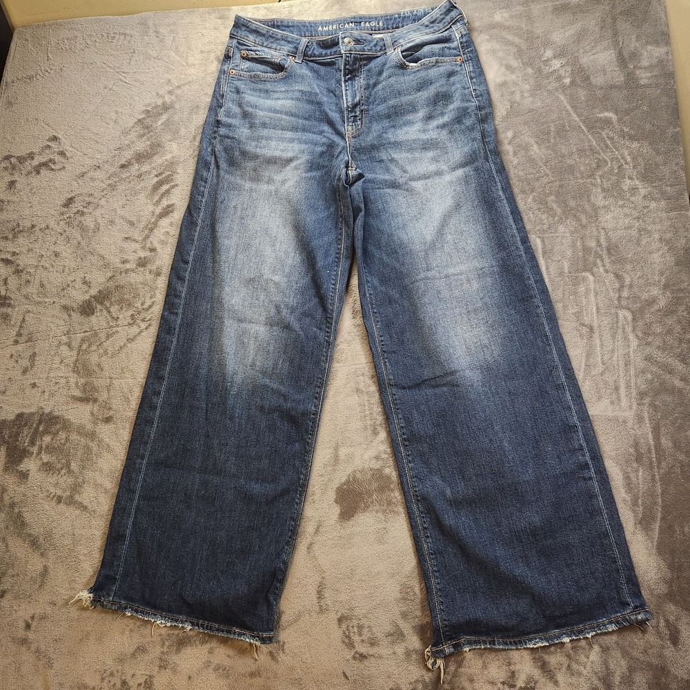 American Eagle Jeans Womens 10 Blue Low Rise Baggy Wide Leg 90s Y2k VTG
